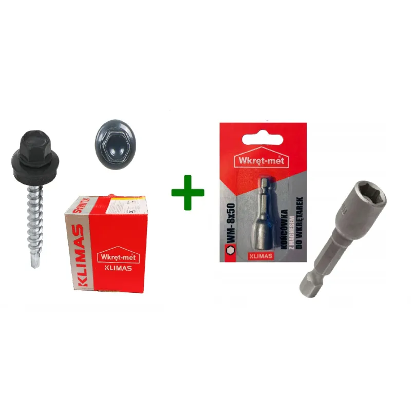 Wkręty farmery 4,8x35 RAL 7016 + Końcówka magnetyczna do farmerów M8 Klimas