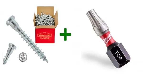 Wkręty do łączników ciesielskich 5x40 TORX + Bit udarowy Milwaukee TX20 (25mm)