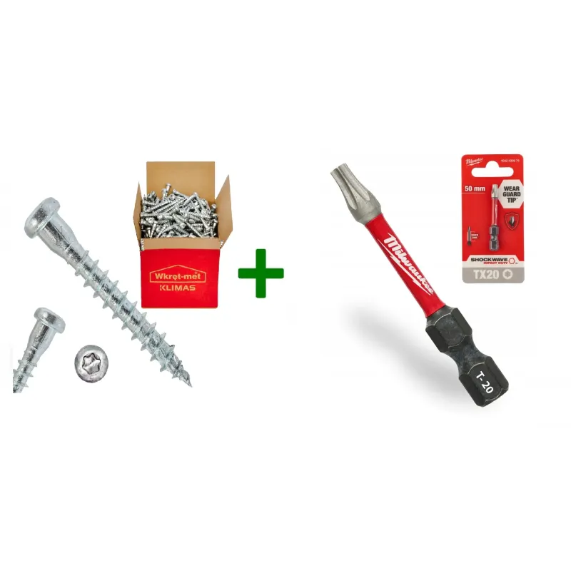 Wkręty do łączników ciesielskich 5x35 TORX + Bit udarowy Milwaukee TX20 (50mm)