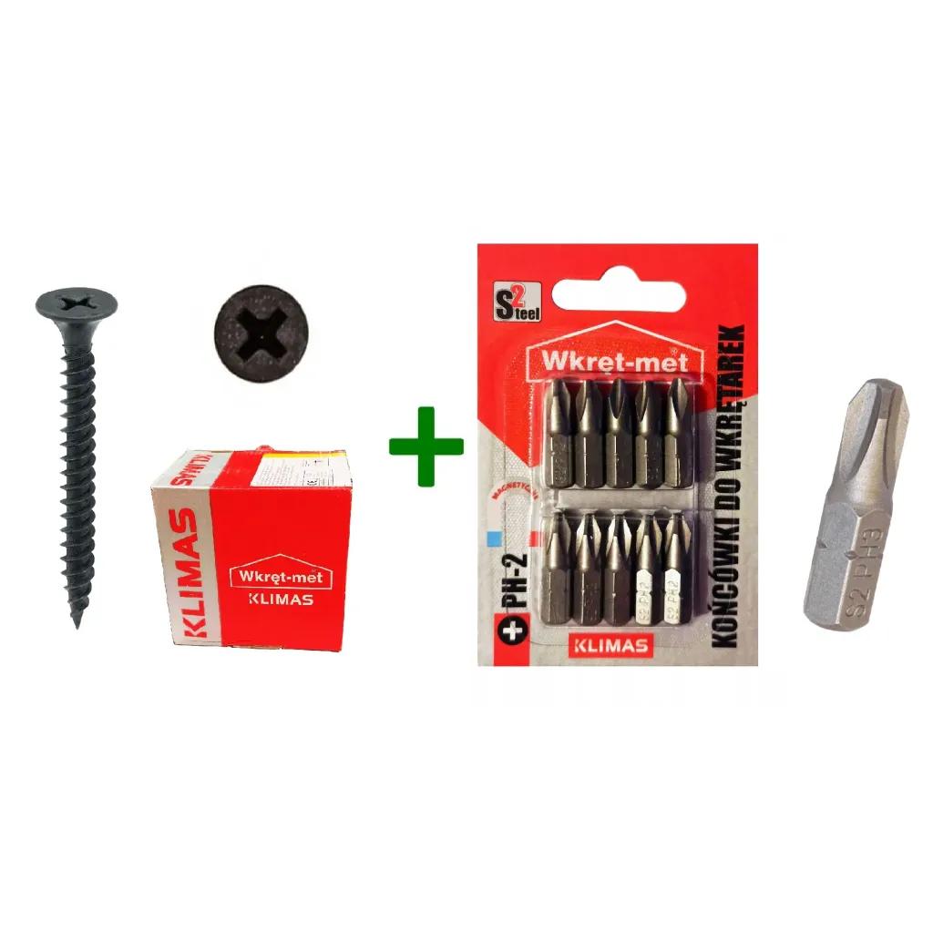 Wkręty KG do metalu 3,5x25mm + Końcówki do wkrętarki PH2 (25mm)