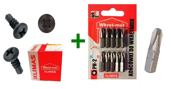 Wkręty do metalu TEX c3,5x9,5 + Końcówki do wkrętarki PH2 (25mm)