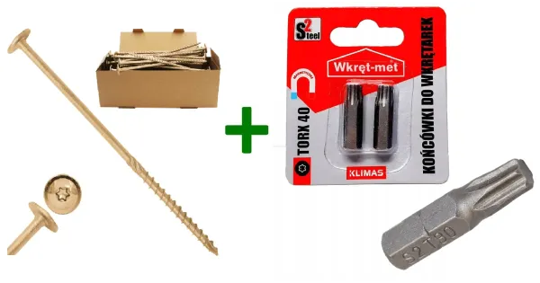 Wkręty konstrukcyjne do drewna talerzowe TX40 8x220 + Końcówki do wkrętarek, bit TORX TX40(25mm) - 2 szt.