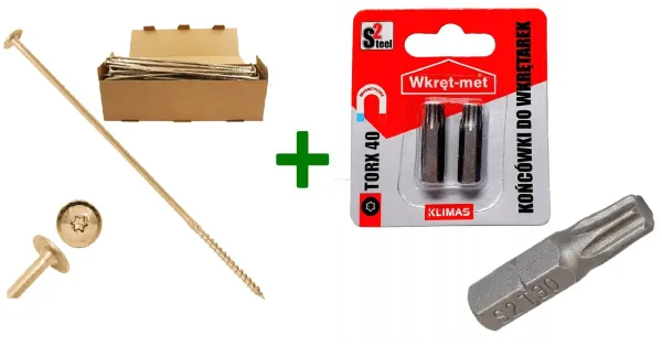 Wkręty konstrukcyjne do drewna talerzowe TX40 10x400 + Końcówki do wkrętarek, bit TORX TX40(25mm) - 2 szt.