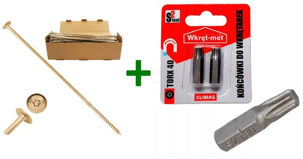 Wkręty konstrukcyjne do drewna talerzowe TX40 10x380 + Końcówki do wkrętarek, bit TORX TX40(25mm) - 2 szt.