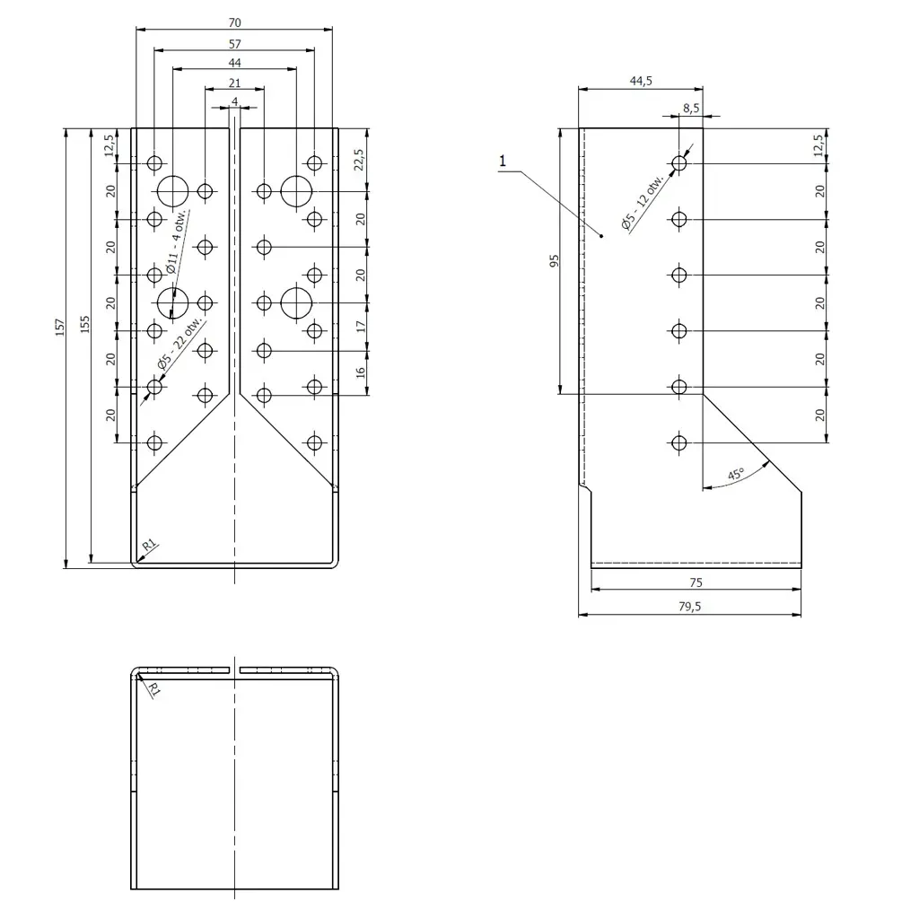 WBZ22 WIESZAK BELKI ZAGIĘTY ŁĄCZNIK 70x155x70