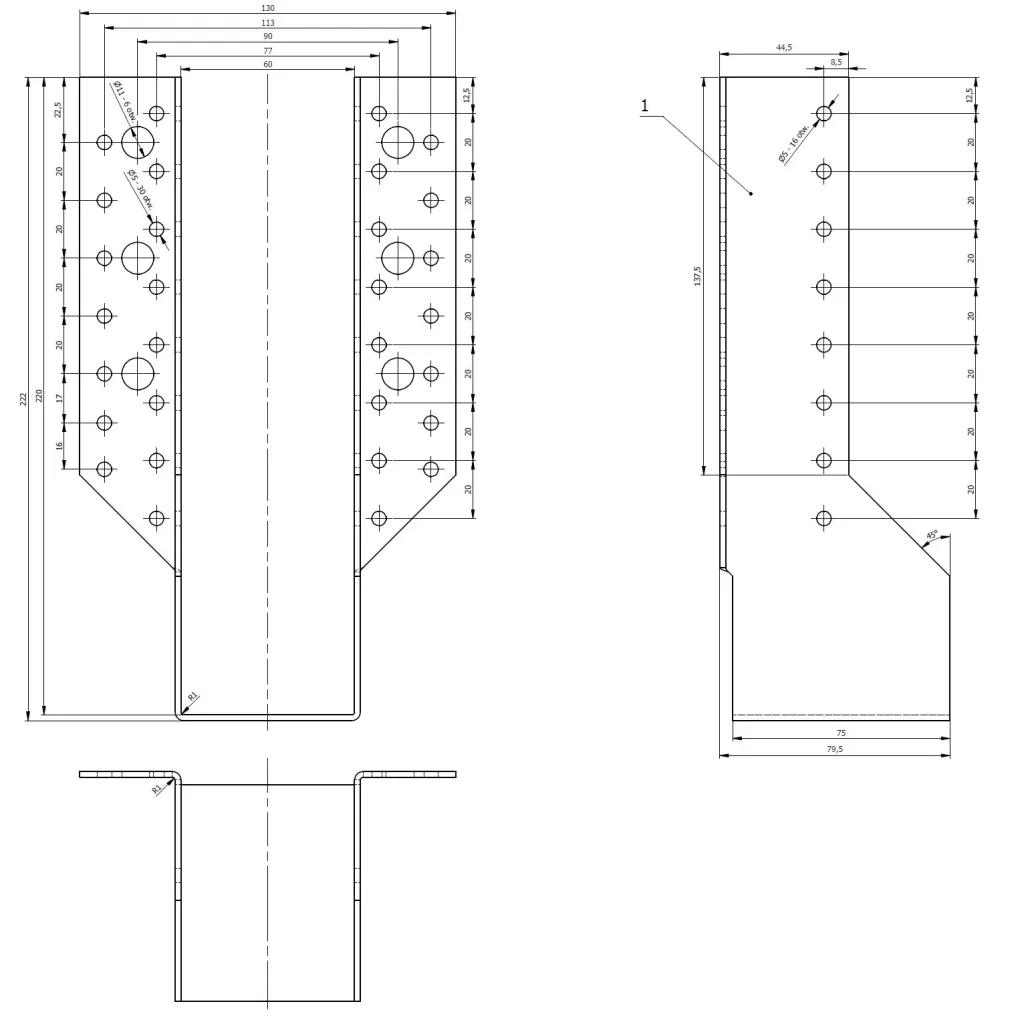 WB18 WIESZAK BELKI WSPORNIK ŁĄCZNIK 60x220x75 ATEST