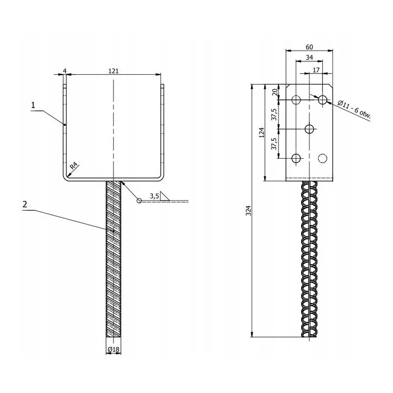 PS120U PODSTAWA SŁUPA DO WMUROWANIA KOTWA 120mm