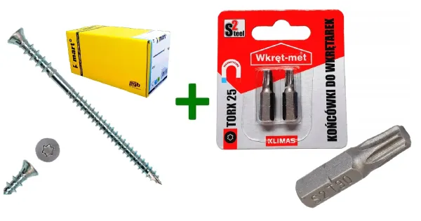 Wkręty dystansowe do poziomowania łat TX25 6x110 PGB + Końcówki do wkrętarek, bit TORX TX25 - 2 szt.