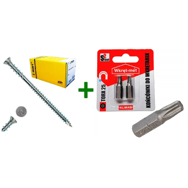 Wkręty dystansowe do poziomowania łat TX25 6x110 PGB + Końcówki do wkrętarek, bit TORX TX25 - 2 szt.