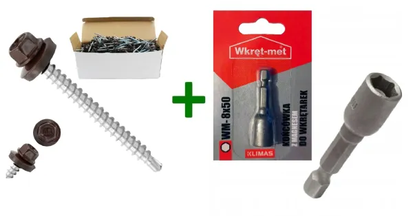 Wkręty farmerskie 4,8x55 WF-4855 RAL 8017 + Końcówka magnetyczna do farmerów M8 Klimas