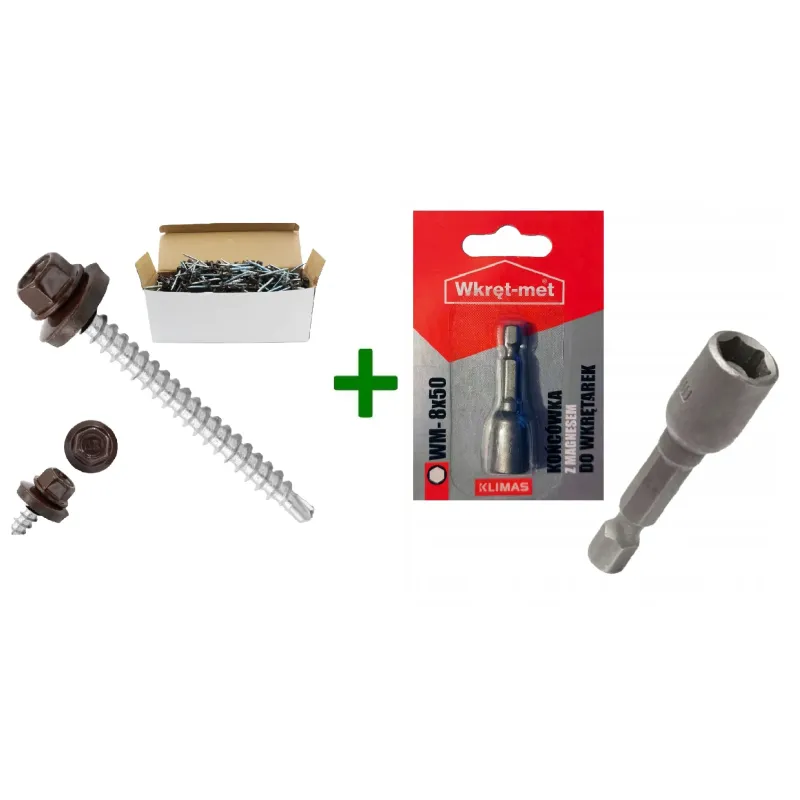 Wkręty farmerskie 4,8x55 WF-4855 RAL 8017 + Końcówka magnetyczna do farmerów M8 Klimas
