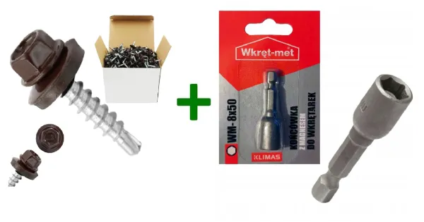 Wkręty farmerskie 4,8x25 WF-4825 RAL 8017 + Końcówka magnetyczna do farmerów M8 Klimas