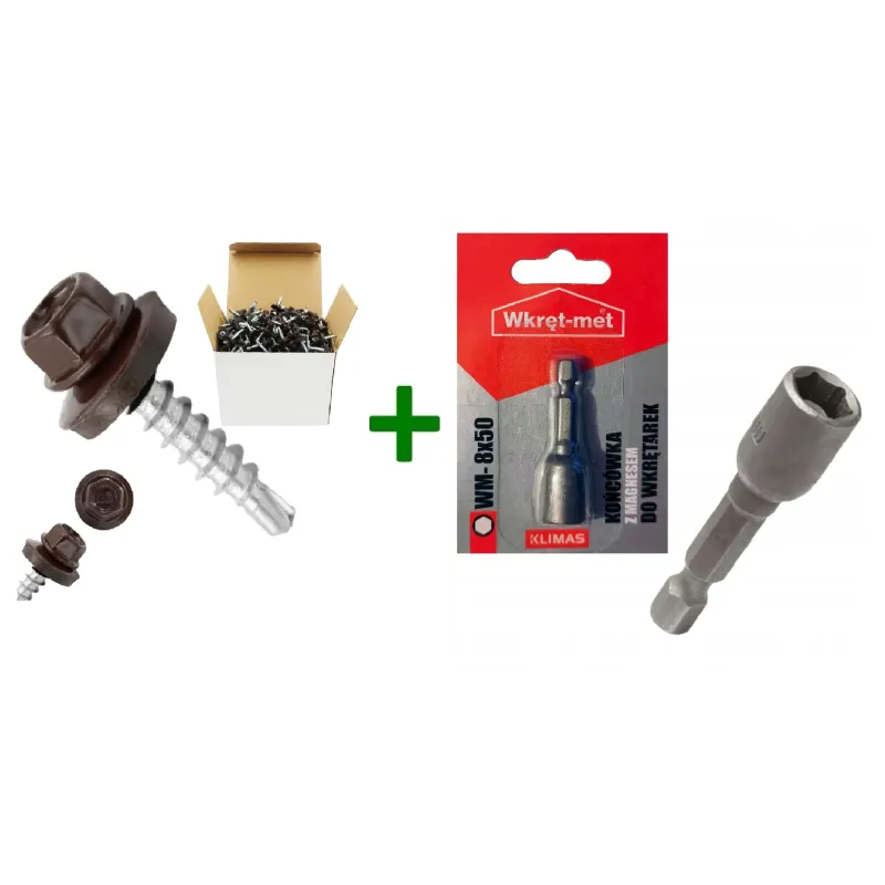 Wkręty farmerskie 4,8x25 WF-4825 RAL 8017 + Końcówka magnetyczna do farmerów M8 Klimas