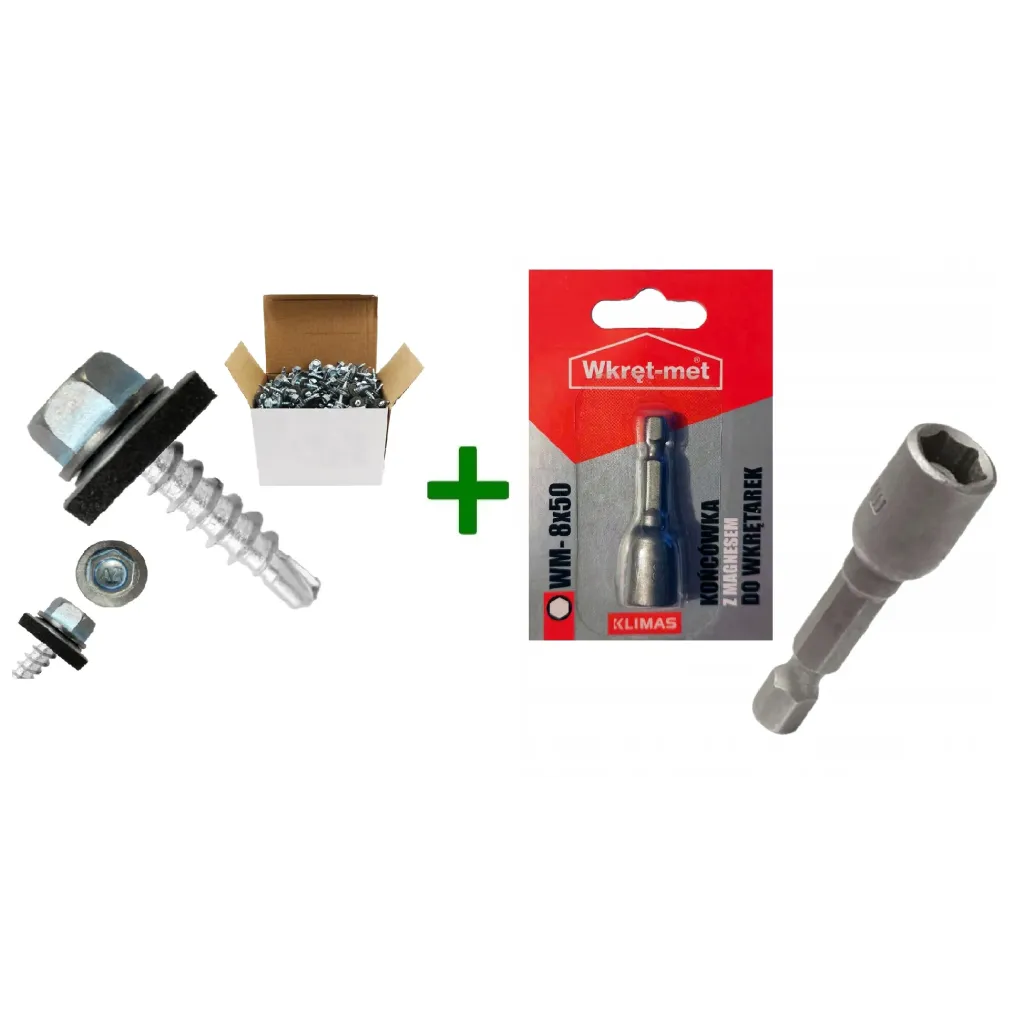 Wkręty farmerskie 4,8x25 WF-4825 ZN + Końcówka magnetyczna do farmerów M8 Klimas