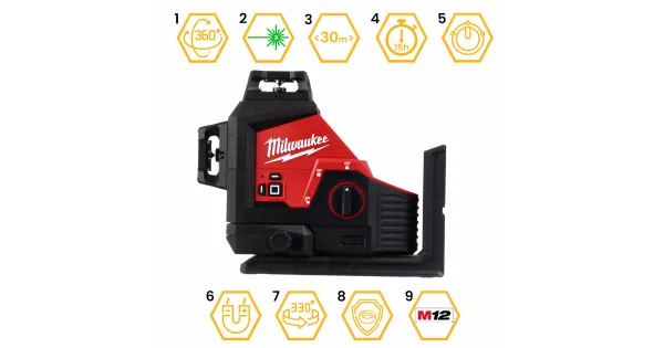 LASER PŁASZCZYZNOWY KRZYŻOWY M12 3PL-0C 360° MILWAUKEE