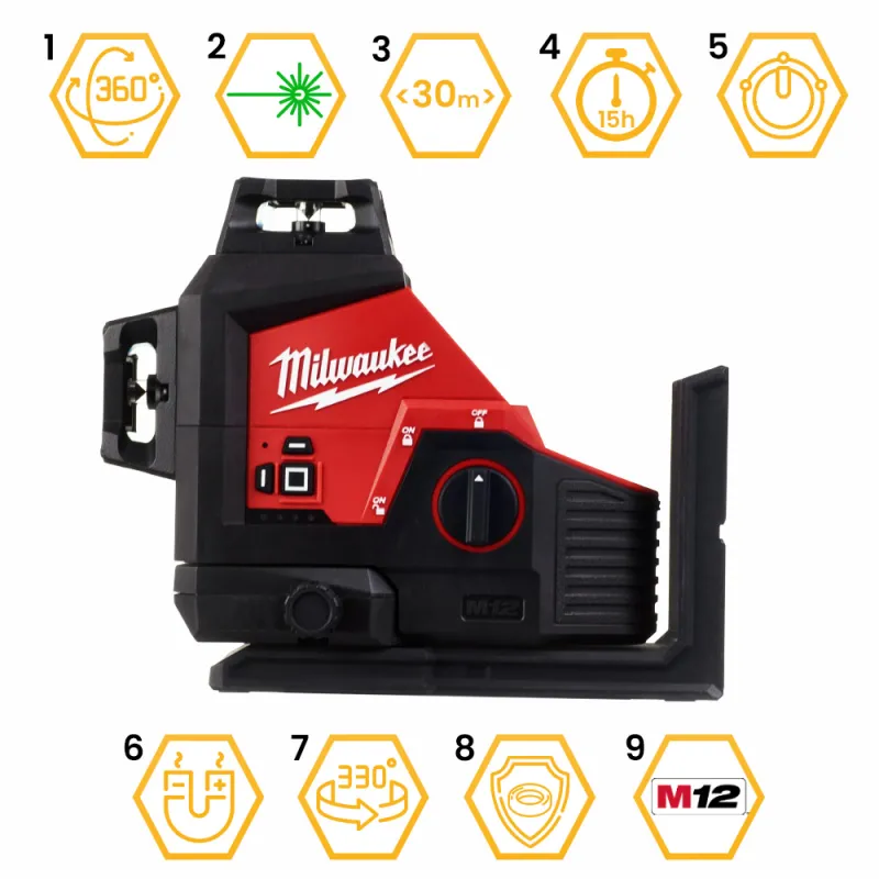 LASER PŁASZCZYZNOWY KRZYŻOWY M12 3PL-0C 360° MILWAUKEE