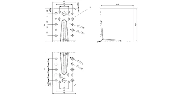 KP1 KĄTOWNIK CIESIELSKI ŁĄCZNIK Z PRZETŁOCZENIEM 90x90x65x2,5 10szt DOMAX