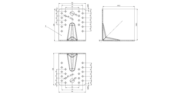 KP2 KĄTOWNIK CIESIELSKI ŁĄCZNIK Z PRZETŁOCZENIEM 105x105x90x2,5 10szt DOMAX