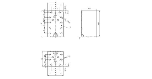 KP3 KĄTOWNIK CIESIELSKI ŁĄCZNIK Z PRZETŁOCZENIEM 90x50x55x2,5 10szt DOMAX