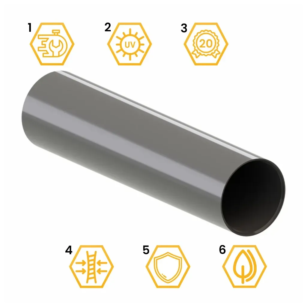 RURA SPUSTOWA PVC SYSTEM RYNNOWY 75/63 1,95m GRAFIT/ANTRACYT RAL 7016 KROP