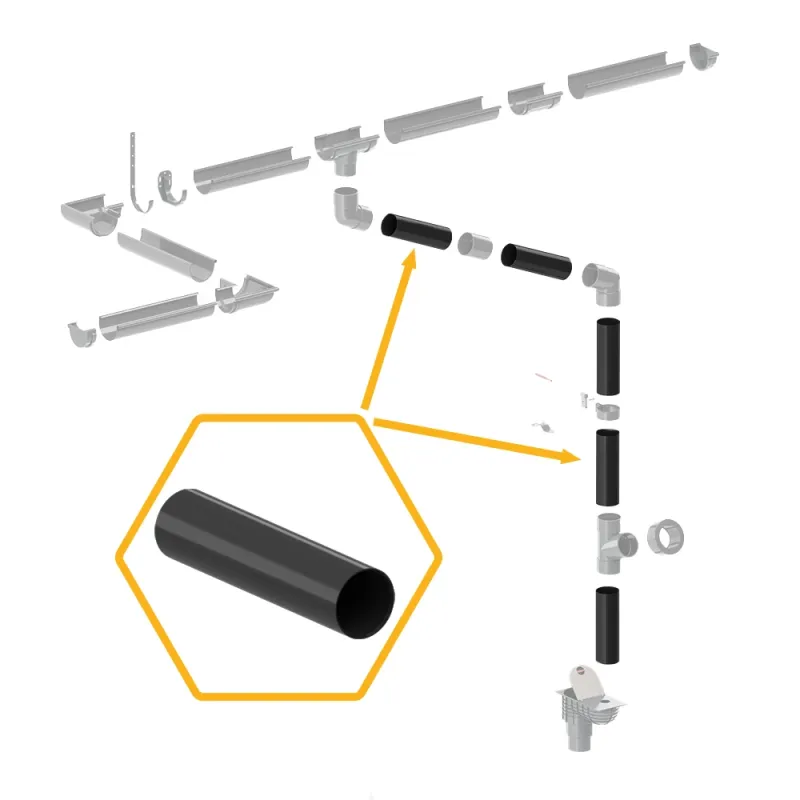 RURA SPUSTOWA PVC SYSTEM RYNNOWY 75/63 2m CZARNY RAL 9005 KROP