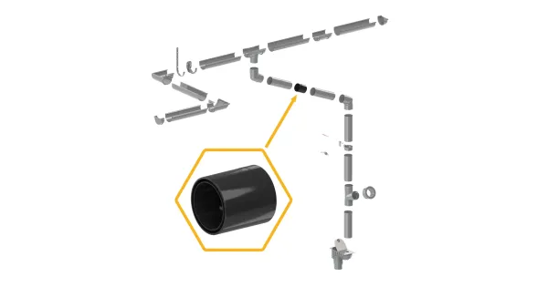 ZŁĄCZKA RURY SPUSTOWEJ PVC 63,5Ø SYSTEM RYNNOWY 75/63 CZARNY RAL 9005 KROP