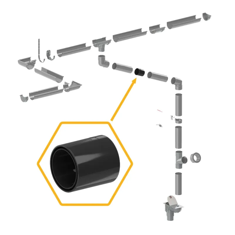 ZŁĄCZKA RURY SPUSTOWEJ PVC 63,5Ø SYSTEM RYNNOWY 75/63 CZARNY RAL 9005 KROP