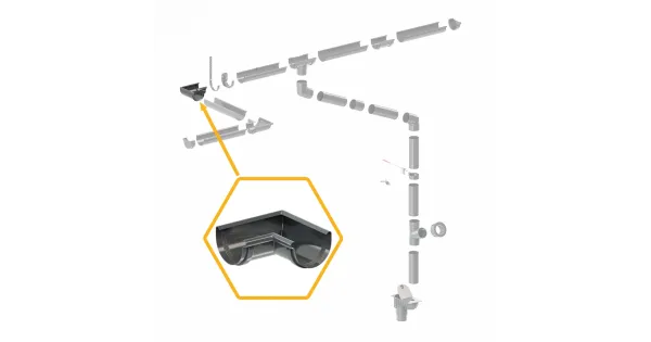 NAROŻNIK WEWNĘTRZNY 90° SYSTEM RYNNOWY 75/63 Z PVC KOLOR GRAFIT/ANTRACYT RAL 7016 KROP