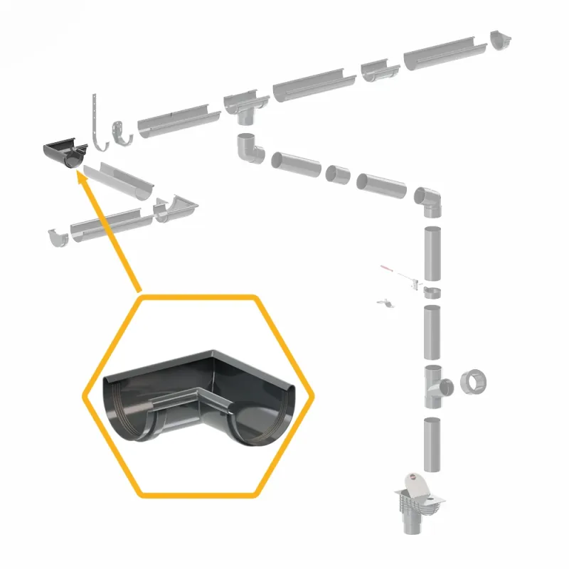 NAROŻNIK WEWNĘTRZNY 90° SYSTEM RYNNOWY 75/63 Z PVC KOLOR GRAFIT/ANTRACYT RAL 7016 KROP