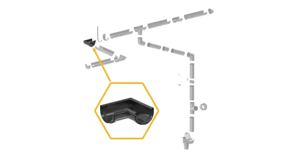 NAROŻNIK WEWNĘTRZNY 90° SYSTEM RYNNOWY 75/63 KOLOR CZARNY RAL 9005 KROP