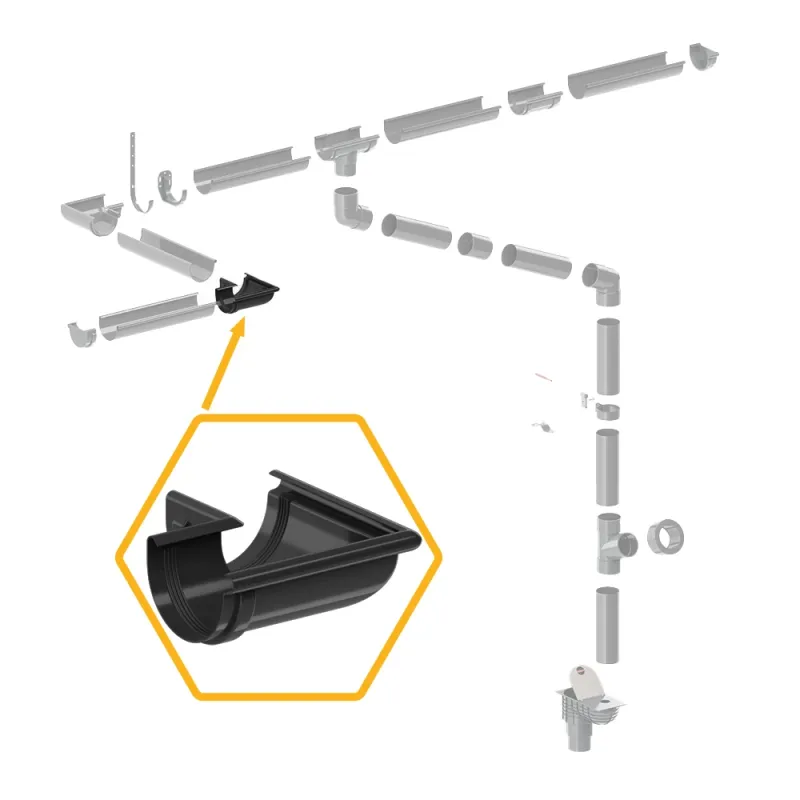 NAROŻNIK ZEWNĘTRZNY 90° PVC SYSTEM RYNNOWY 75/63 CZARNY RAL 9005 KROP