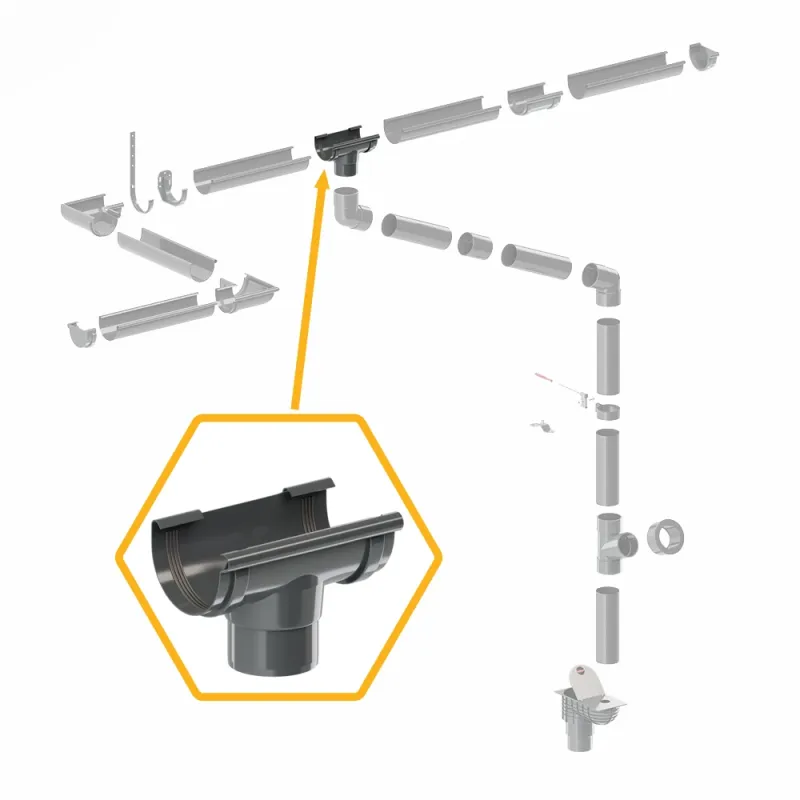 LEJ SPUSTOWY PVC SYSTEM RYNNOWY 75/63 GRAFIT/ANTRACYT RAL 7016 KROP