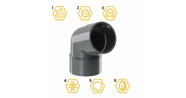 KOLANKO RURY PVC 63,5Ø/67,5° SYSTEM RYNNOWY 75/63 GRAFIT/ANTRACYT RAL 7016 KROP