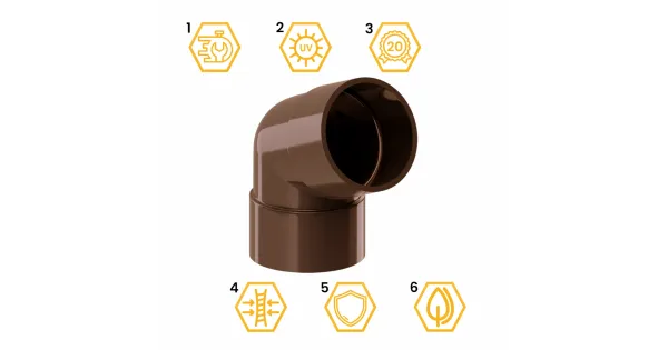 KOLANKO RURY PVC 63,5Ø/67,5° SYSTEM RYNNOWY 75/63 JASNY BRĄZ RAL 8017 KROP