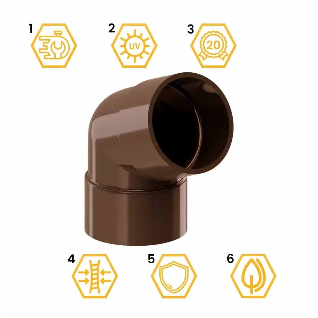 KOLANKO RURY PVC 63,5Ø/67,5° SYSTEM RYNNOWY 75/63 JASNY BRĄZ RAL 8017 KROP