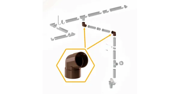 KOLANKO RURY PVC 63,5Ø/67,5° SYSTEM RYNNOWY 75/63 JASNY BRĄZ RAL 8017 KROP