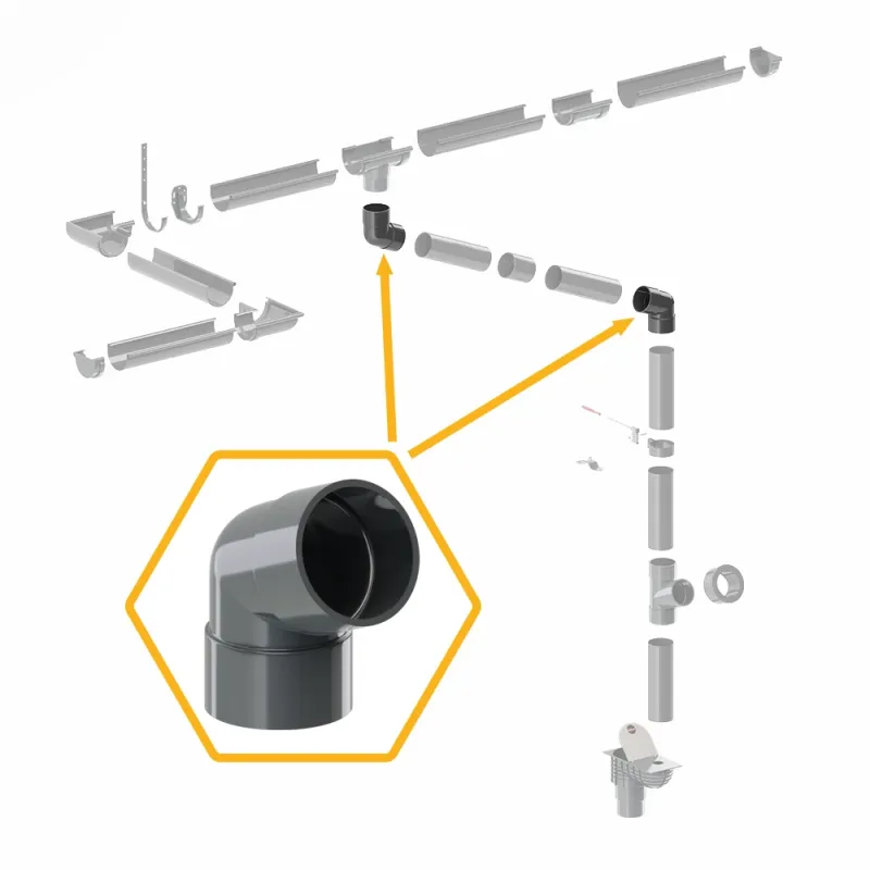 KOLANKO RURY PVC 90,5mm/67,5° SYSTEM RYNNOWY 130/90 GRAFIT/ANTRACYT RAL 7016 KROP