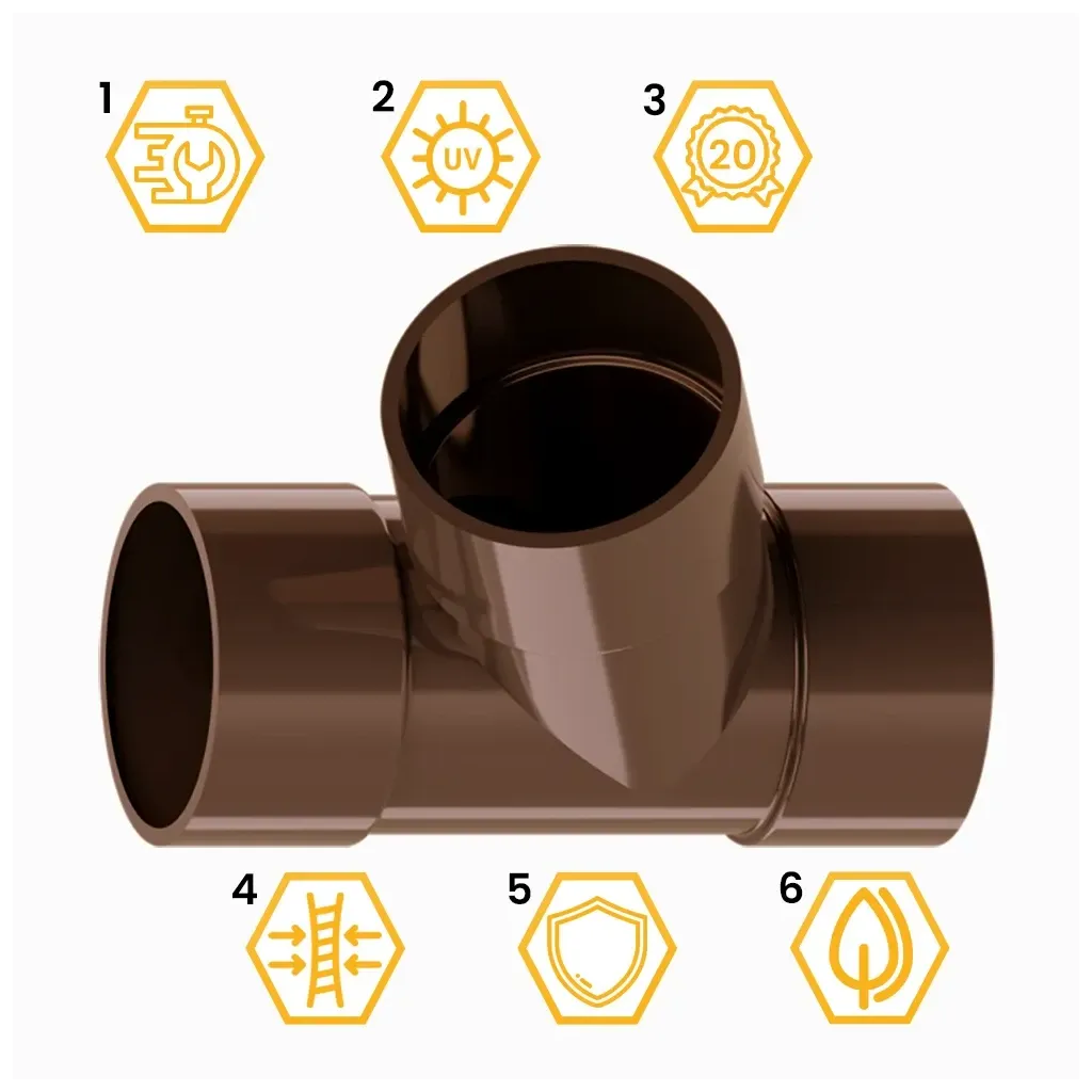 TRÓJNIK PVC 151mm 63,5Ø 67,5° SYSTEM RYNNOWY 75/63 JASNY BRĄZ RAL 8017 KROP