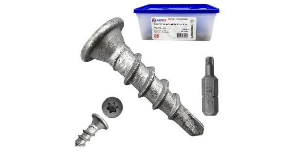 WKRĘTY BLACHARSKIE SAMOWIERCĄCE 5x22 TORX DO BLACHY METALU 1000szt FASTEX