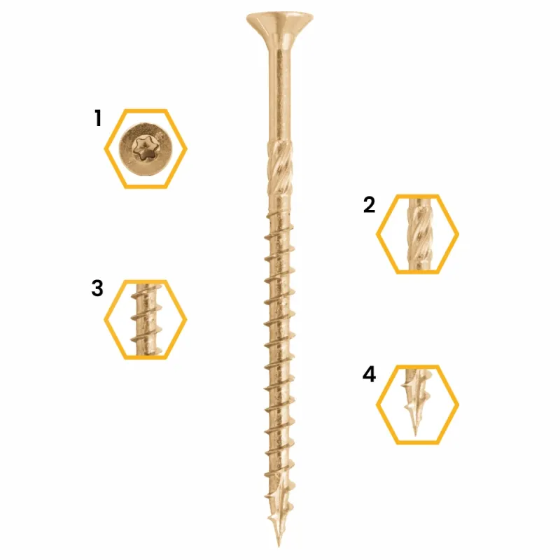 WKRĘTY CIESIELSKIE DO DREWNA 6x60 STOŻKOWE TORX 200szt WCS-06060 AZMET