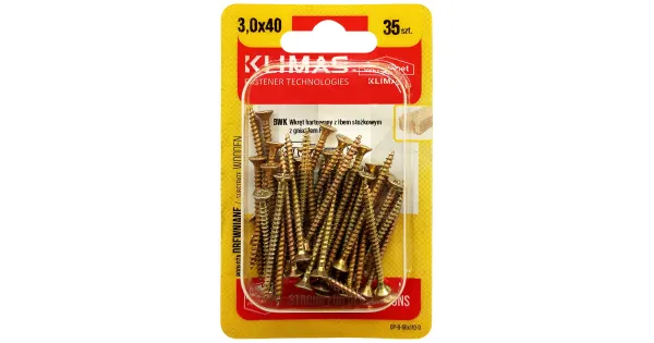 WKRĘTY HARTOWANE DO DREWNA 3x40 STOŻKOWE PZ1 OCYNK BLISTER KLIMAS 35 szt BWK-30040