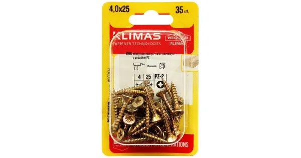 WKRĘTY HARTOWANE DO DREWNA 4x25 STOŻKOWE PZ2 OCYNK KLIMAS BLISTER 35 szt BWK-40025
