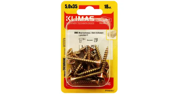 WKRĘTY HARTOWANE DO DREWNA 5x35 STOŻKOWE PZ2 OCYNK KLIMAS BLISTER 18 szt BWK-50035