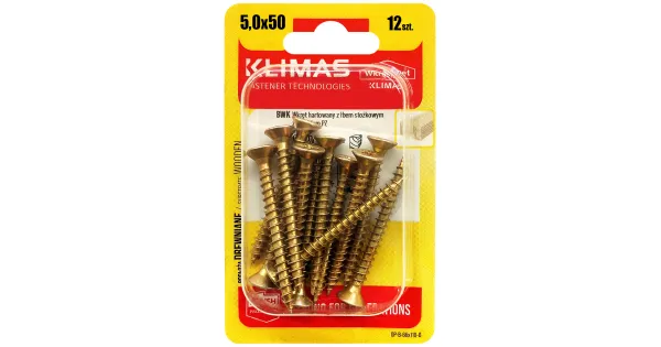 WKRĘTY HARTOWANE DO DREWNA 5x50 STOŻKOWE PZ2 OCYNK KLIMAS BLISTER 12szt BWK-50050