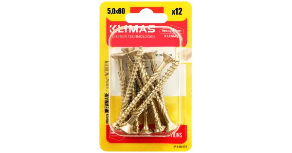 WKRĘTY CIESIELSKIE DO DREWNA 5x60 STOŻKOWE TORX BLISTER 12szt KLIMAS BWHT-50060