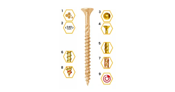 WKRĘTY CIESIELSKIE DO DREWNA 5x60 STOŻKOWE TORX BLISTER 12szt KLIMAS BWHT-50060