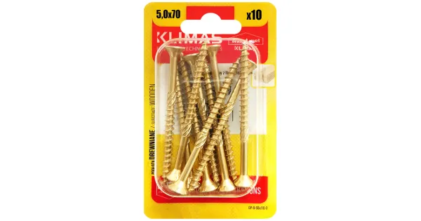 WKRĘTY CIESIELSKIE DO DREWNA 5x70 STOŻKOWE TORX BLISTER 10szt KLIMAS BWHT-50070