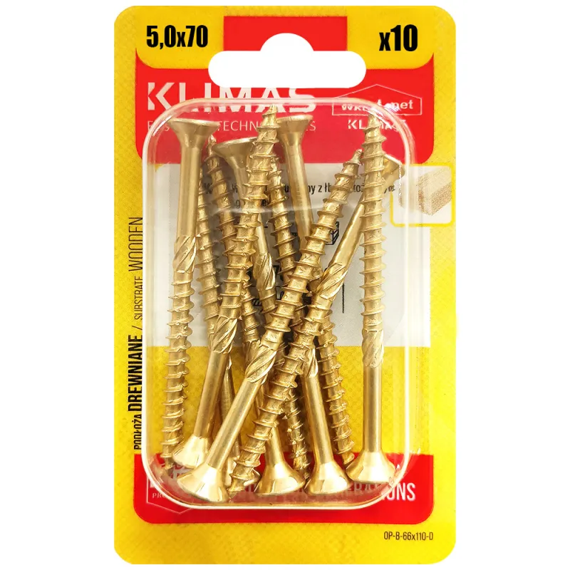 WKRĘTY CIESIELSKIE DO DREWNA 5x70 STOŻKOWE TORX BLISTER 10szt KLIMAS BWHT-50070