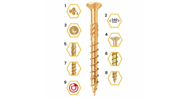 WKRĘTY CIESIELSKIE DO DREWNA 6x80 STOŻKOWE TORX BLISTER 6szt KLIMAS BWHT-60080
