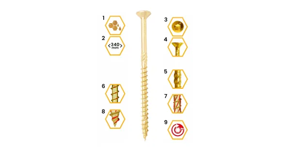 WKRĘTY CIESIELSKIE DO DREWNA 6x100 STOŻKOWE TORX BLISTER 6szt KLIMAS BWHT-60100